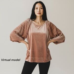 Umgee Blush Rose Velvet Front Dolman Sleeve Top NWT